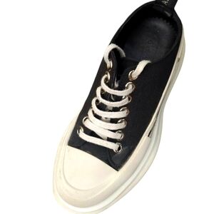 Alexander McQueen Womens Black Canvas Platform Sneakers Shoes Size 36C